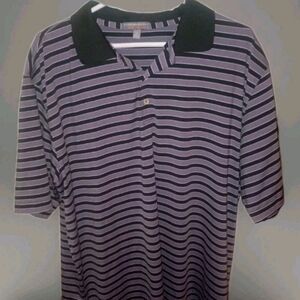 Peter Millar Black and Gray Striped Polo Shirt XL